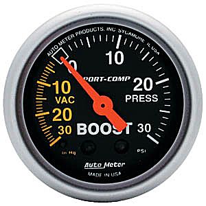 Autometer – Sport-Comp Vacuum/Boost Gauge – 30 In. Hg.-Vac/30 PSI (2-1/16″)