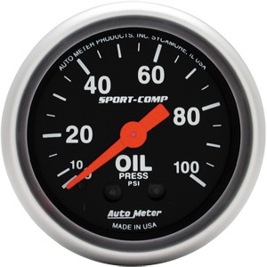 Autometer – Sport-Comp Oil Pressure Gauge – 0-100 PSI (2-1/16″)
