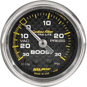 Autometer – Carbon Fiber Vacuum/Boost Gauge – 30 In. Hg./30 PSI (2-1/6?)